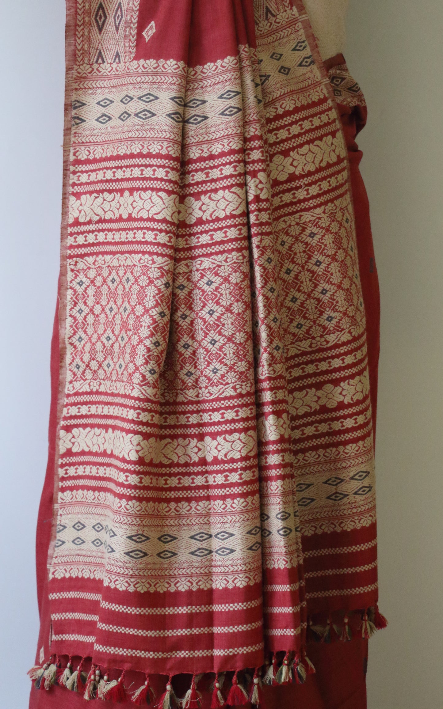Natural Dyed Maroon Handloom Eri Silk  Sari from Assam