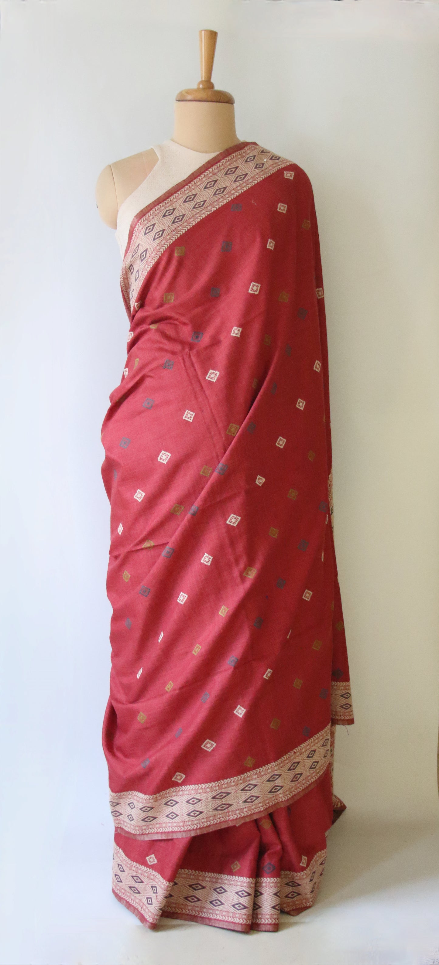 Natural Dyed Maroon Handloom Eri Silk  Sari from Assam