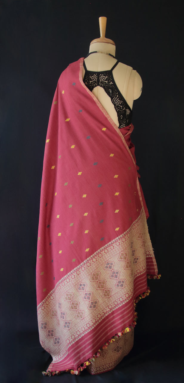 Maroon Narural Dyed Eri Silk Traditional Mekhela Chador Set from Assam