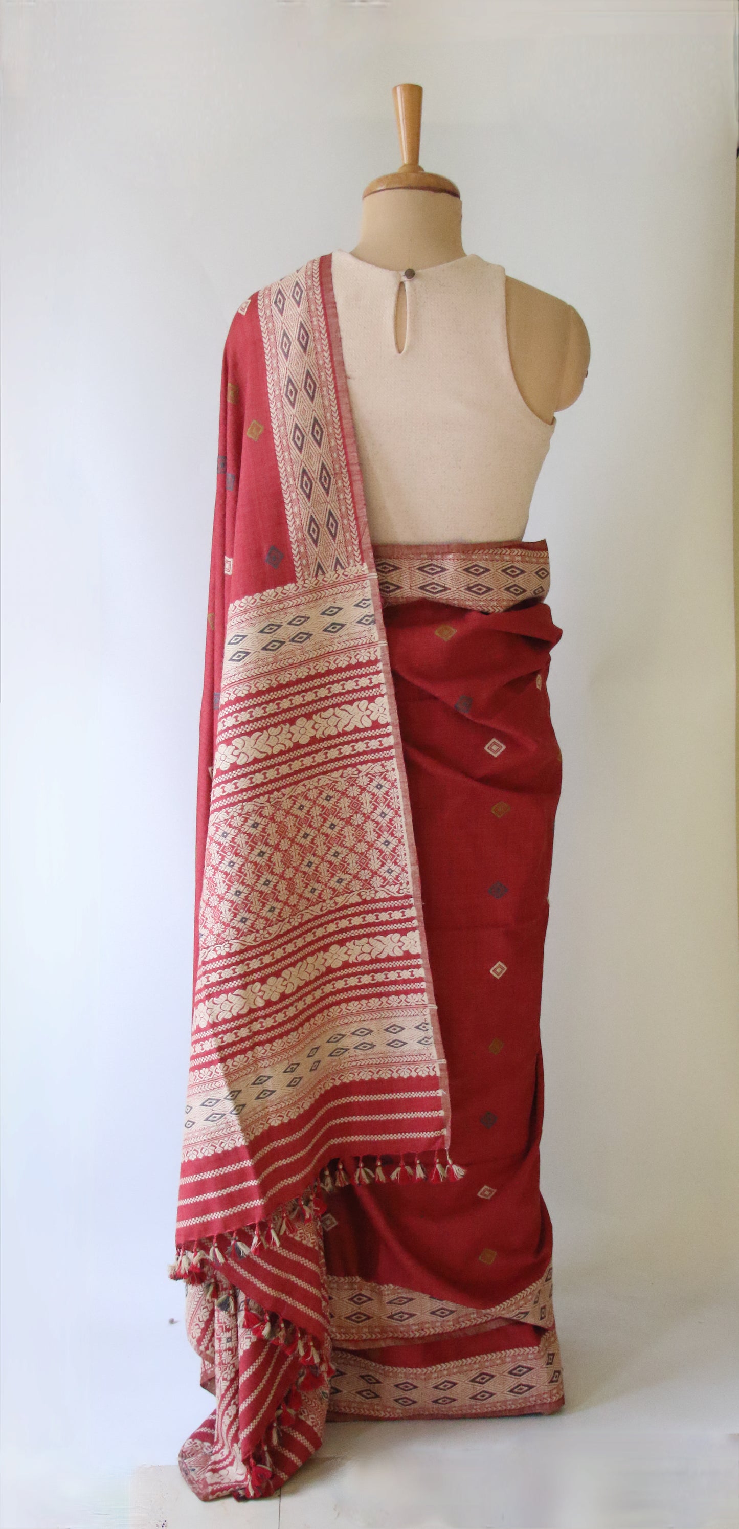 Natural Dyed Maroon Handloom Eri Silk  Sari from Assam