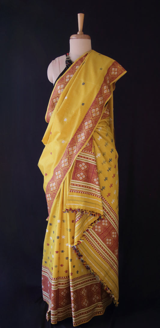 Narural Dyed Eri Silk Traditional Mekhela Chador Set from Assam