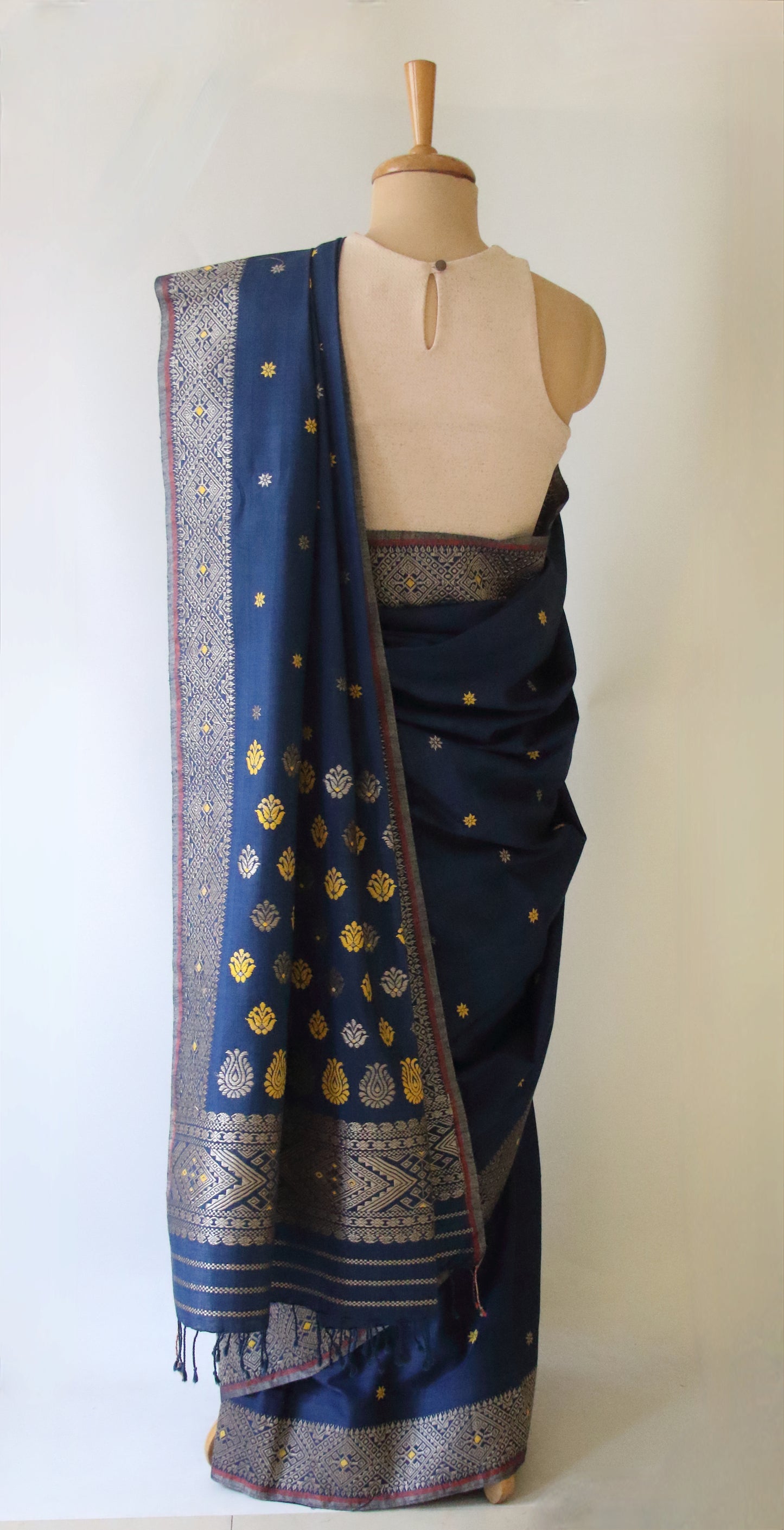 Natural Dyed Indigo Handloom Eri Silk  Sari from Assam