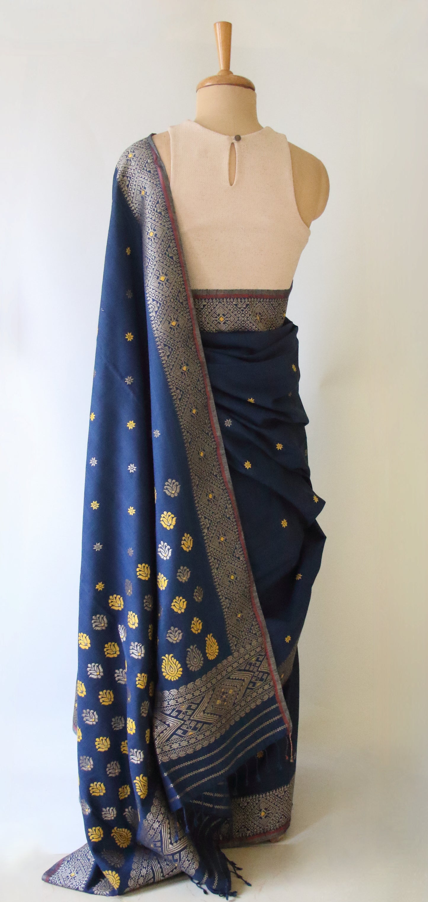 Natural Dyed Indigo Handloom Eri Silk  Sari from Assam