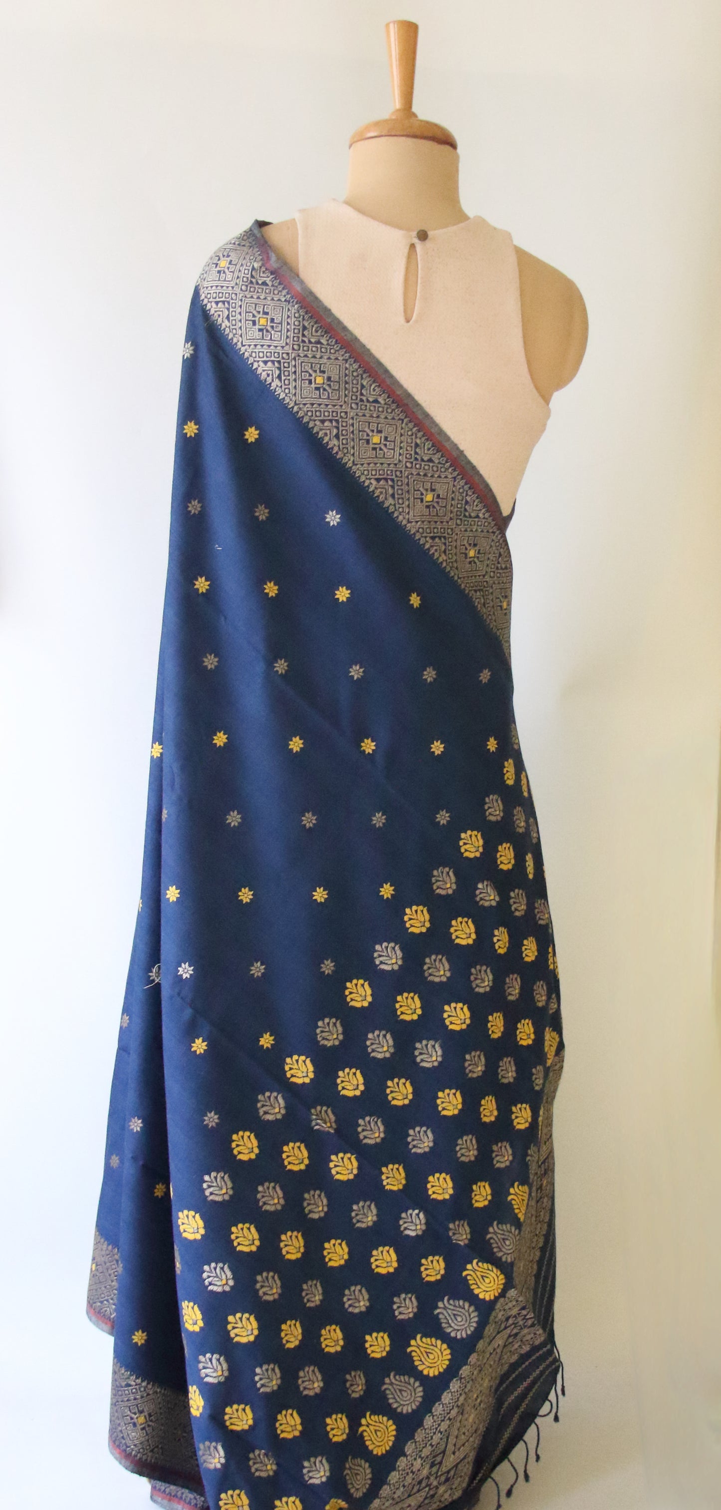 Natural Dyed Indigo Handloom Eri Silk  Sari from Assam