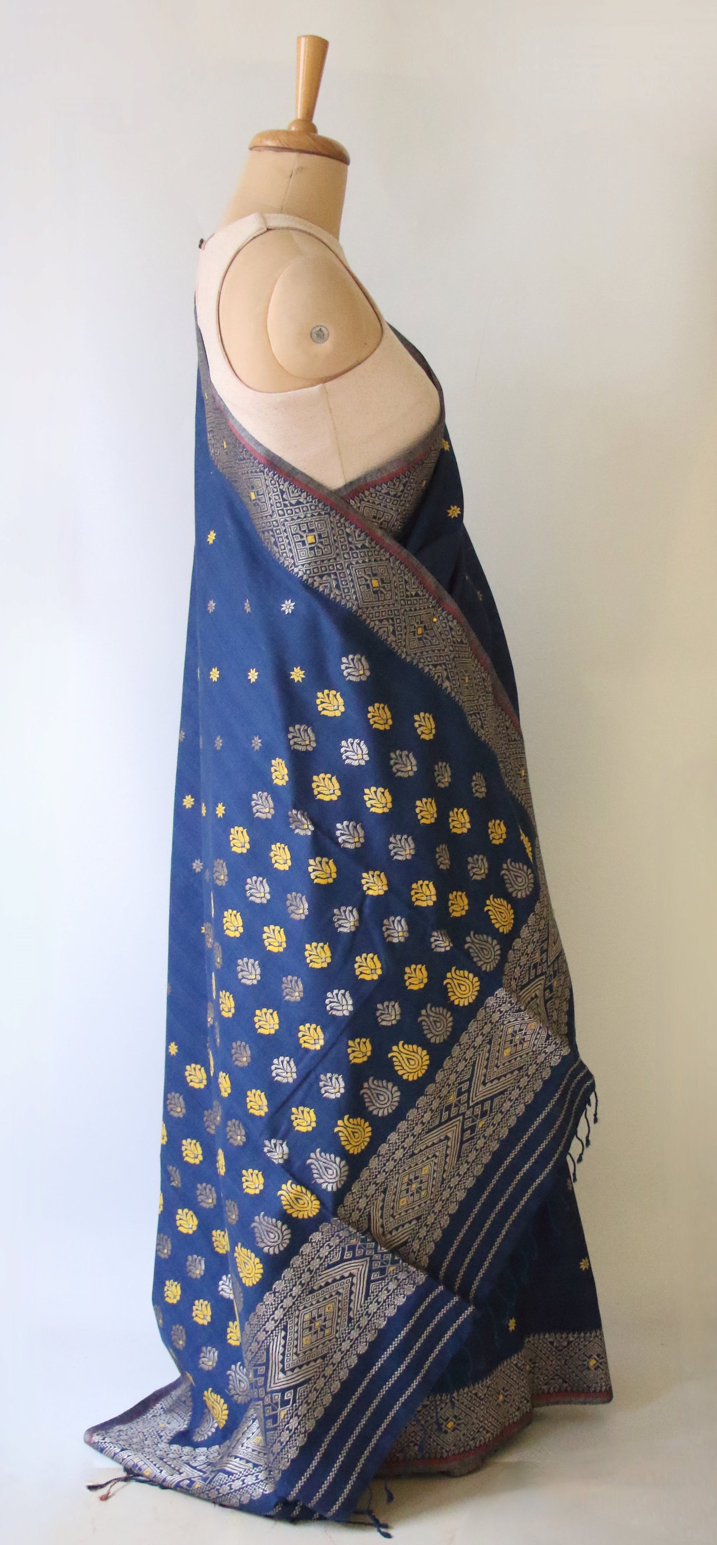 Natural Dyed Indigo Handloom Eri Silk  Sari from Assam