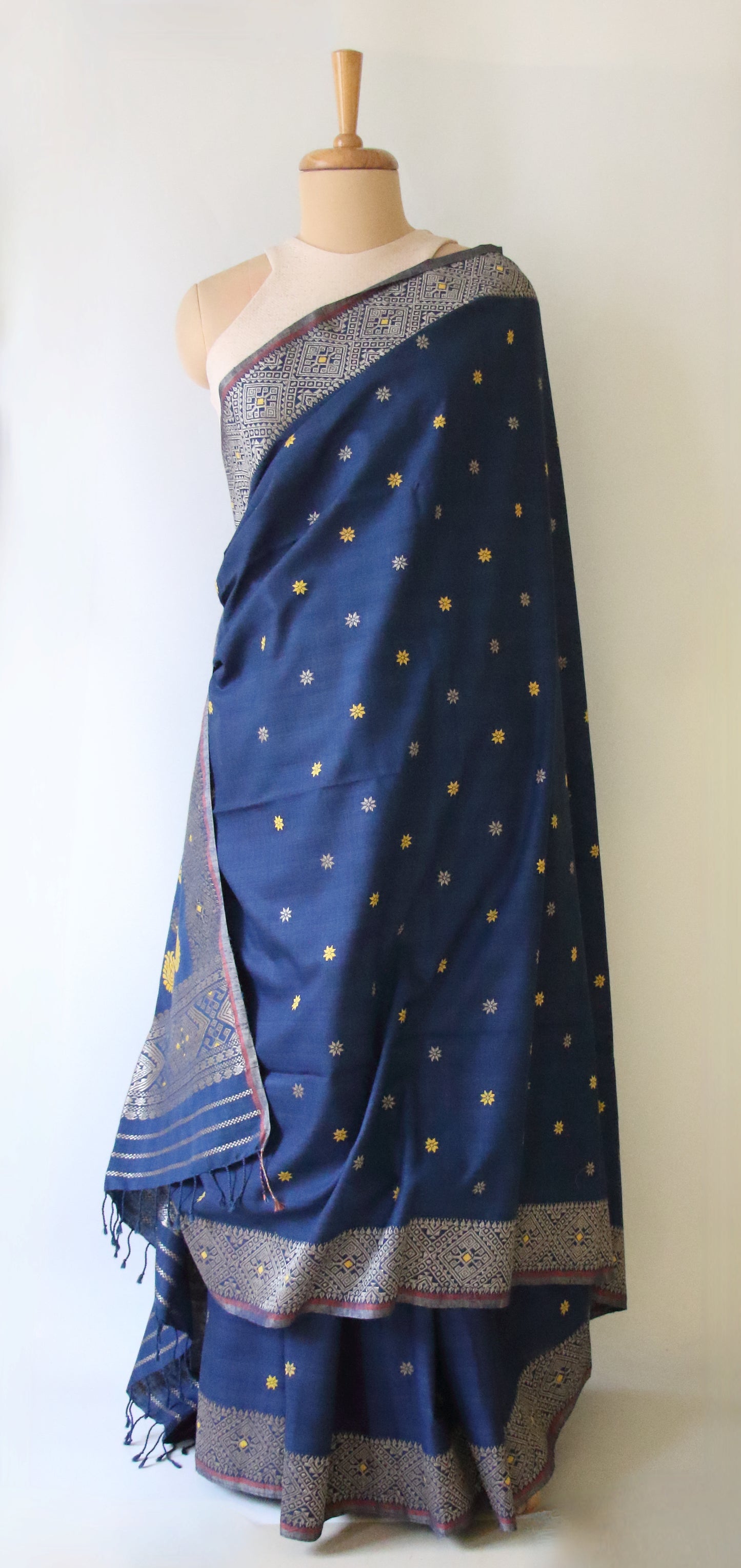 Natural Dyed Indigo Handloom Eri Silk  Sari from Assam