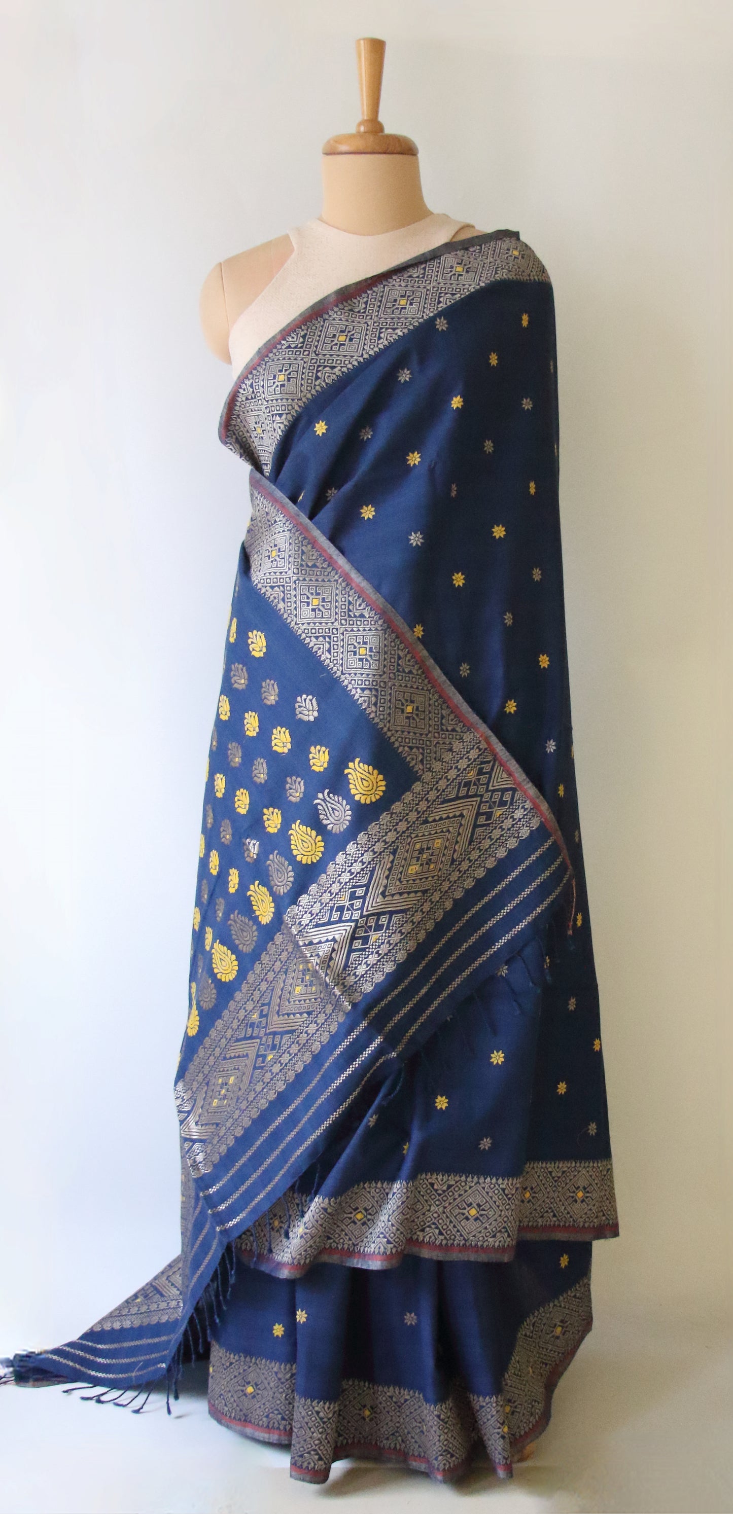 Natural Dyed Indigo Handloom Eri Silk  Sari from Assam