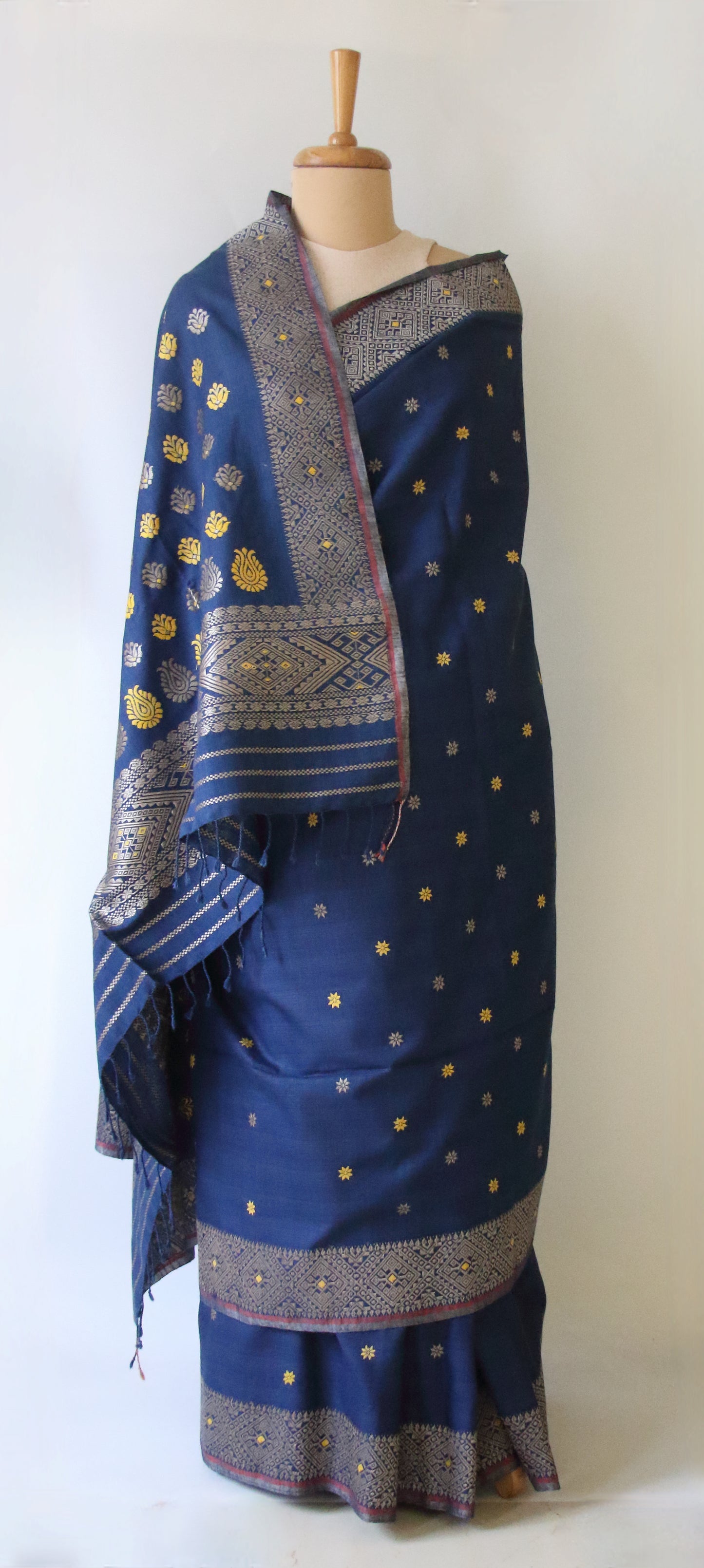 Natural Dyed Indigo Handloom Eri Silk  Sari from Assam