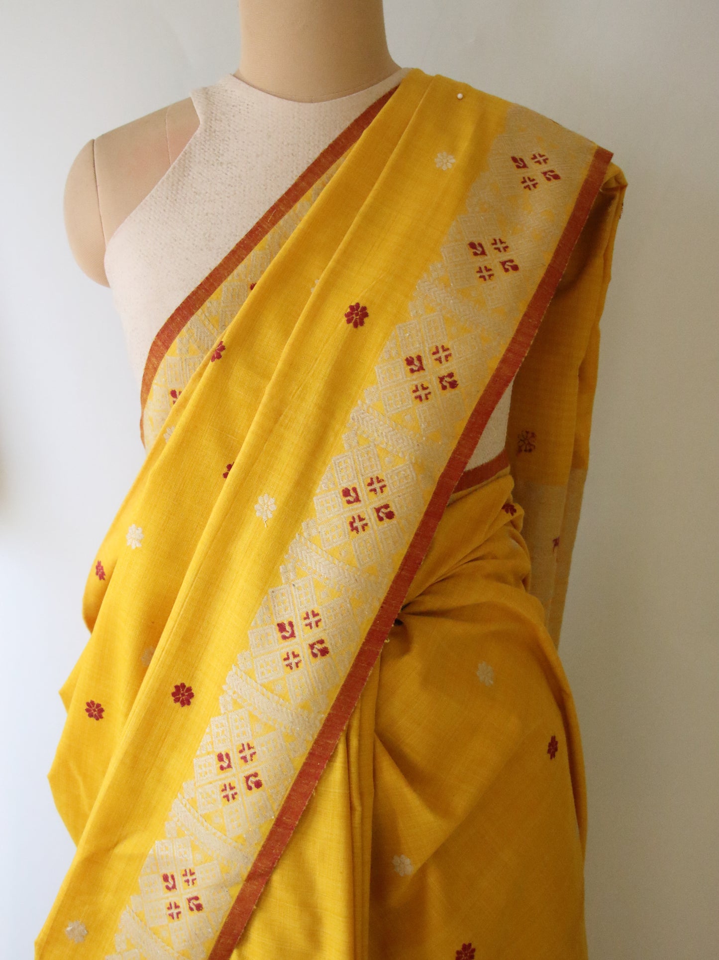 Natural Dyed Yellow Handloom Eri Silk  Sari from Assam