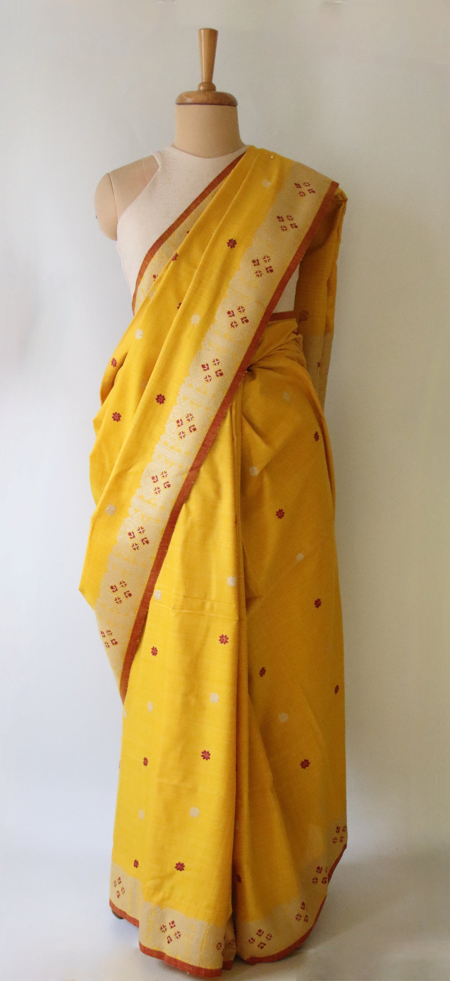Natural Dyed Yellow Handloom Eri Silk  Sari from Assam