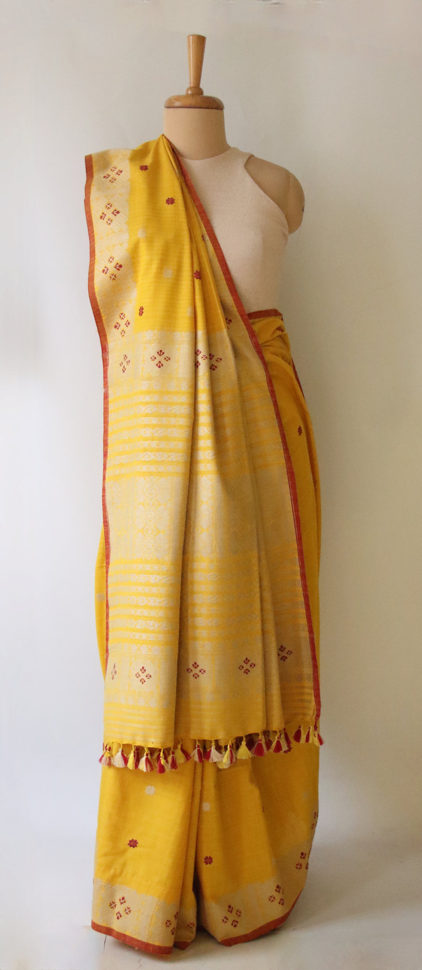 Natural Dyed Yellow Handloom Eri Silk  Sari from Assam
