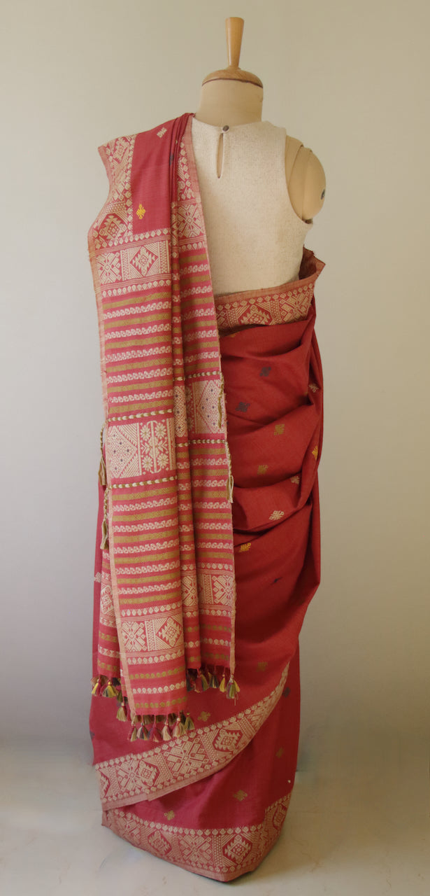 Maroon Natural Dyed Handloom Eri Silk Saree from Assam , India