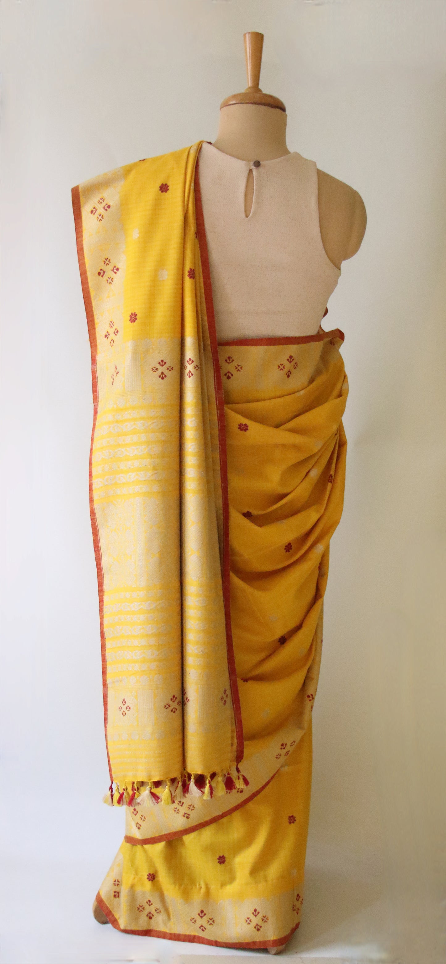 Natural Dyed Yellow Handloom Eri Silk  Sari from Assam