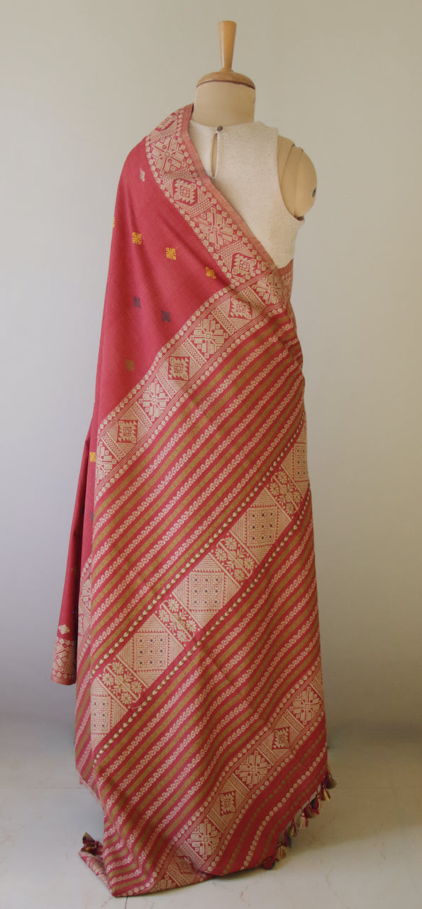 Maroon Natural Dyed Handloom Eri Silk Saree from Assam , India