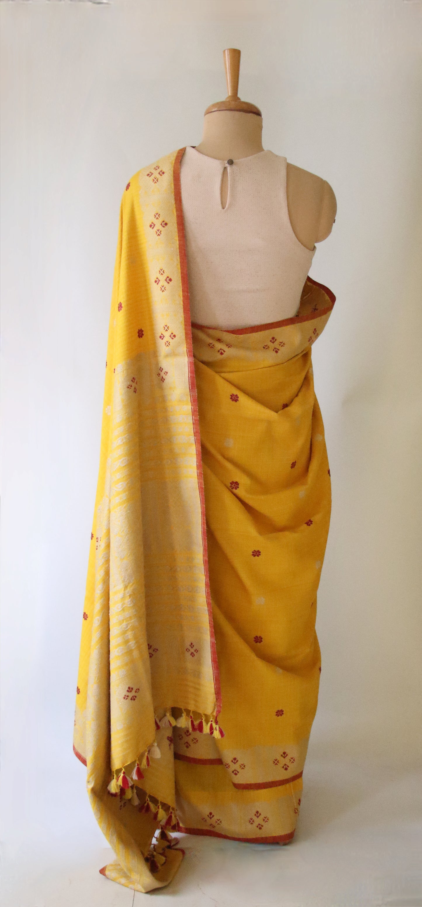 Natural Dyed Yellow Handloom Eri Silk  Sari from Assam