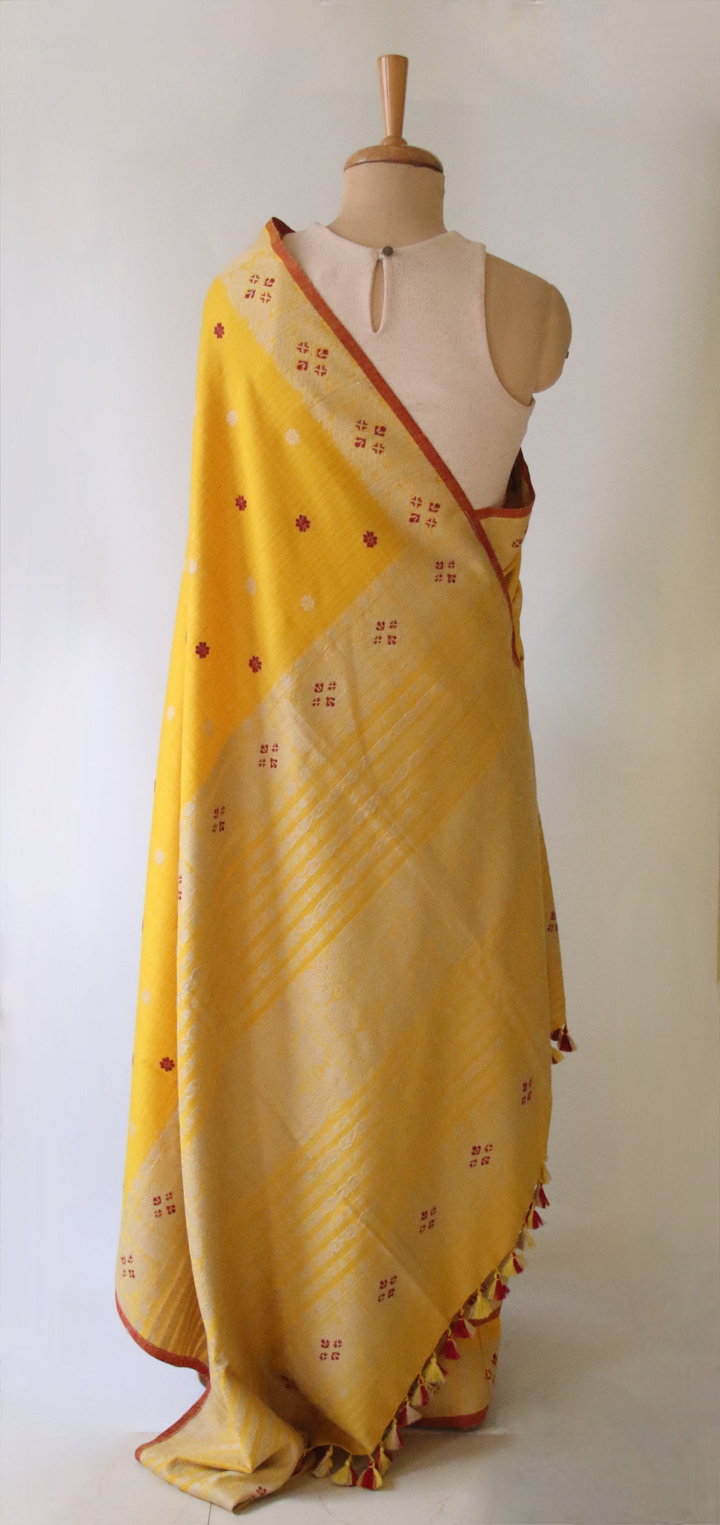 Natural Dyed Yellow Handloom Eri Silk  Sari from Assam