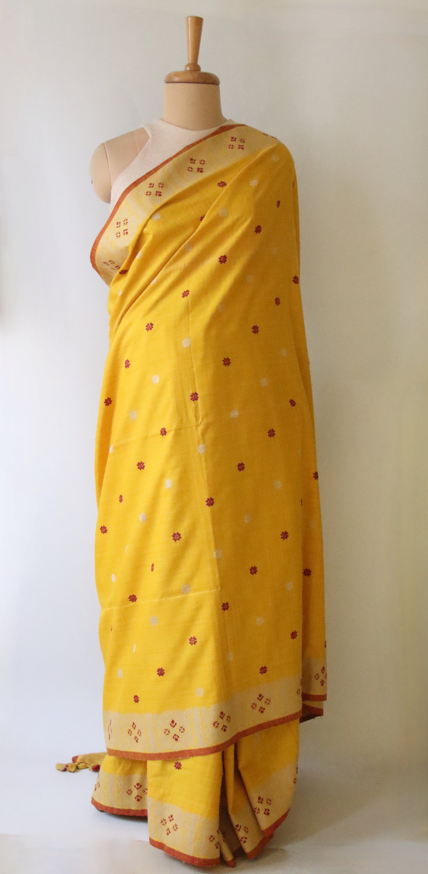 Natural Dyed Yellow Handloom Eri Silk  Sari from Assam