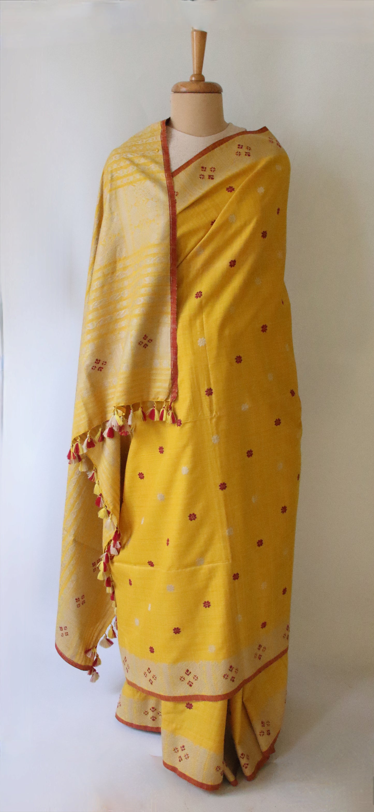 Natural Dyed Yellow Handloom Eri Silk  Sari from Assam