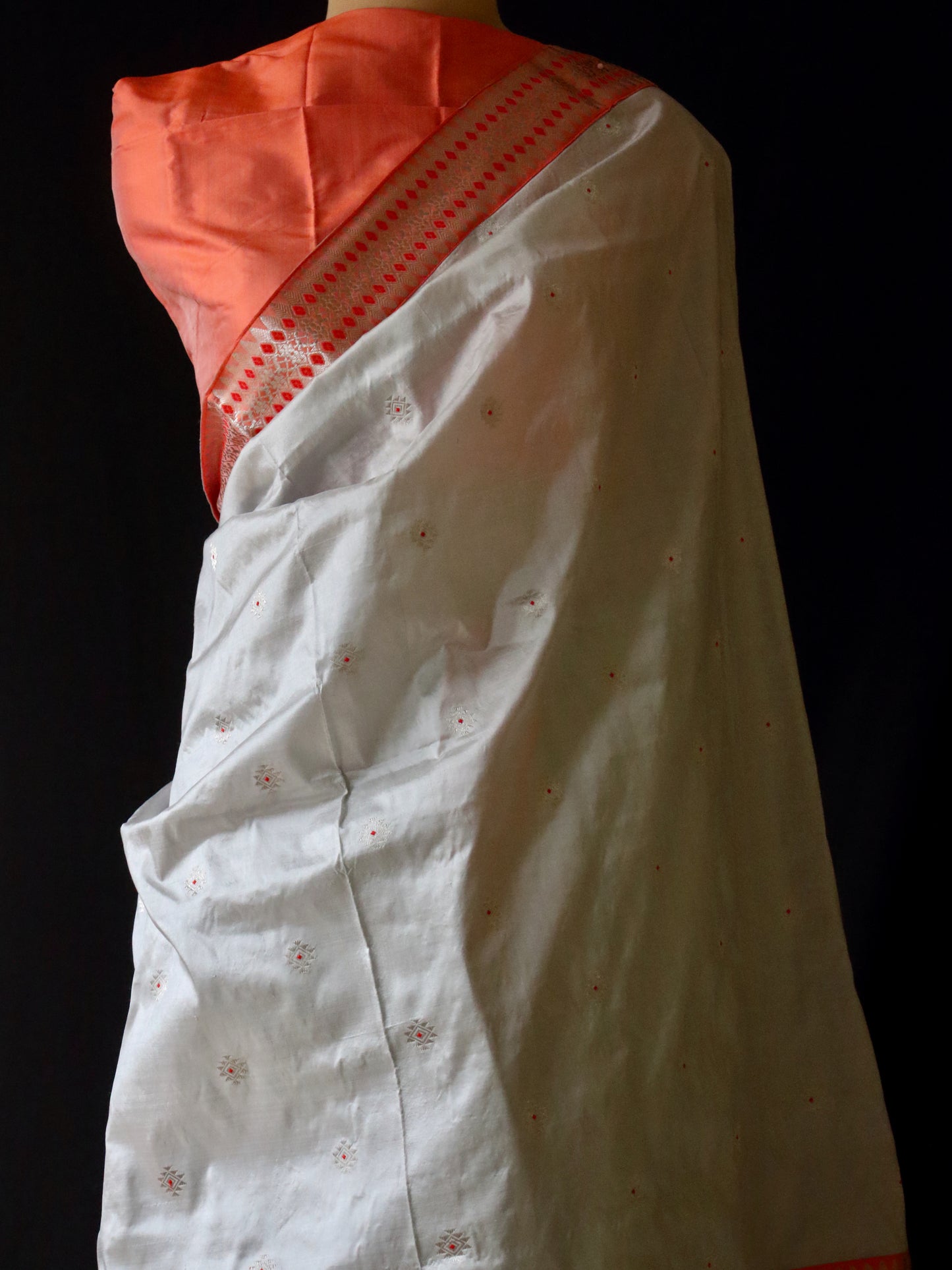 Soft Grey Handloom Mulberry Silk Mekhla Chador Set from Assam