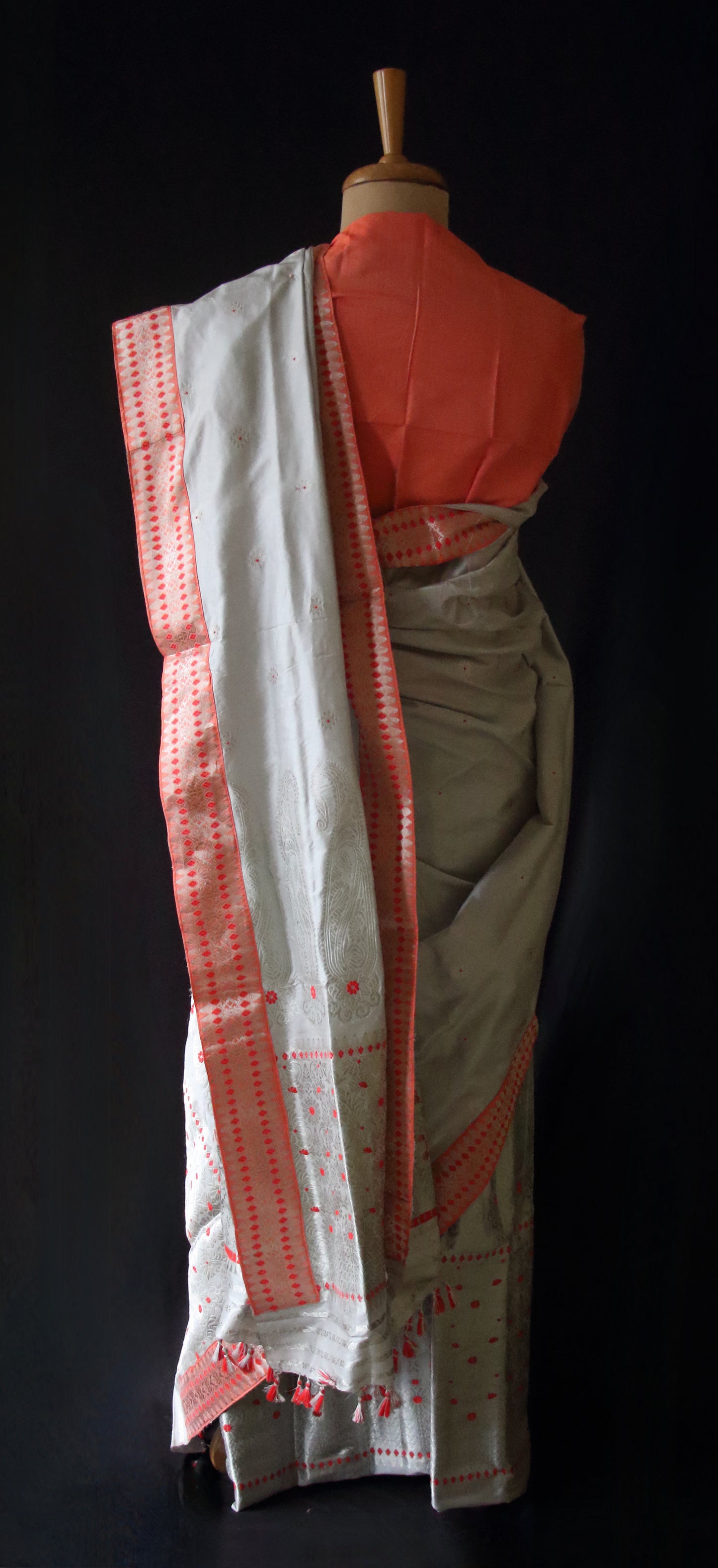 Soft Grey Handloom Mulberry Silk Mekhla Chador Set from Assam