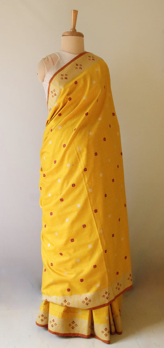 Yellow Natural Dyed Handloom Eri Silk Saree from Assam