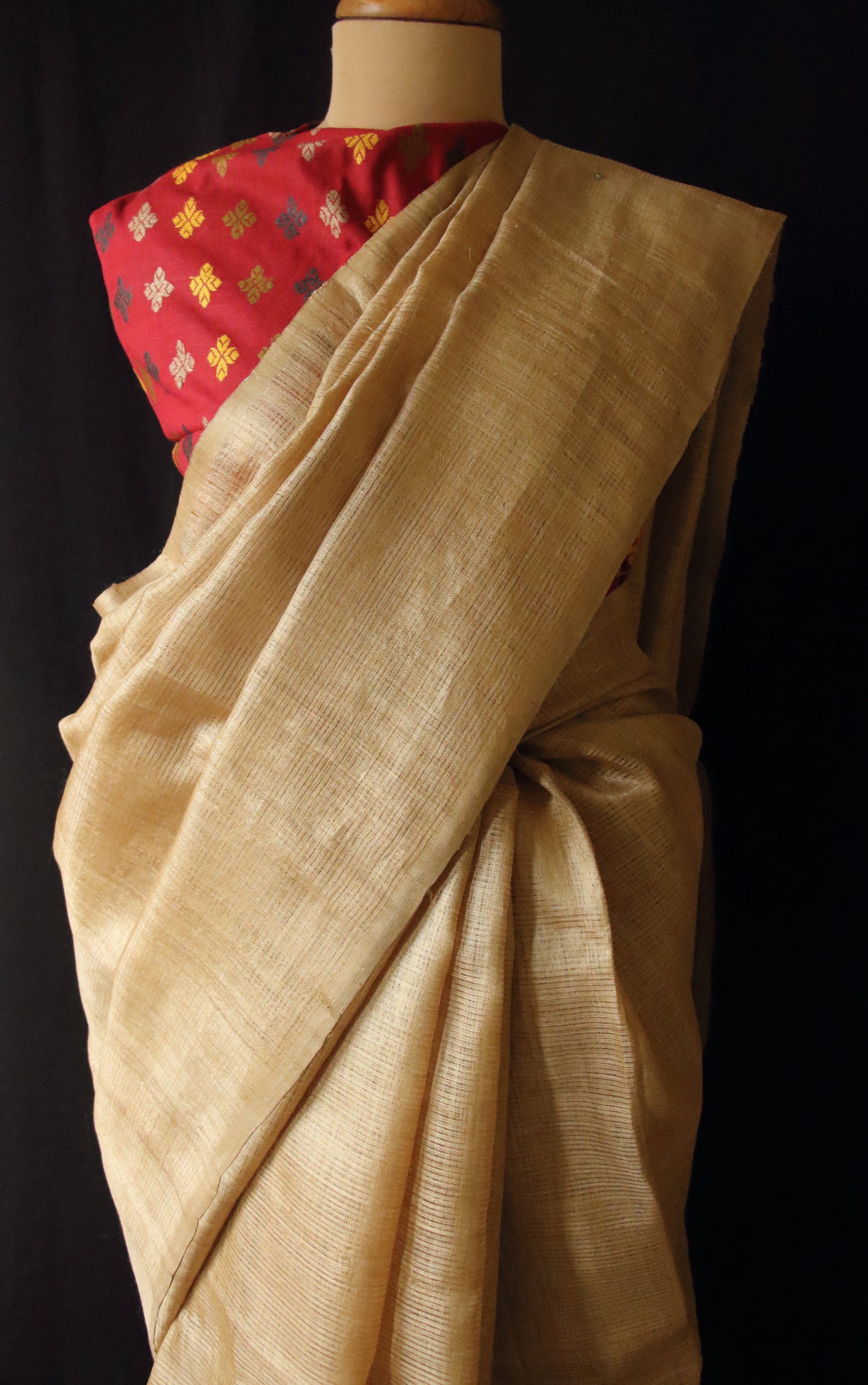 Luxurious Golden Plain Muga Silk Saree from Assam