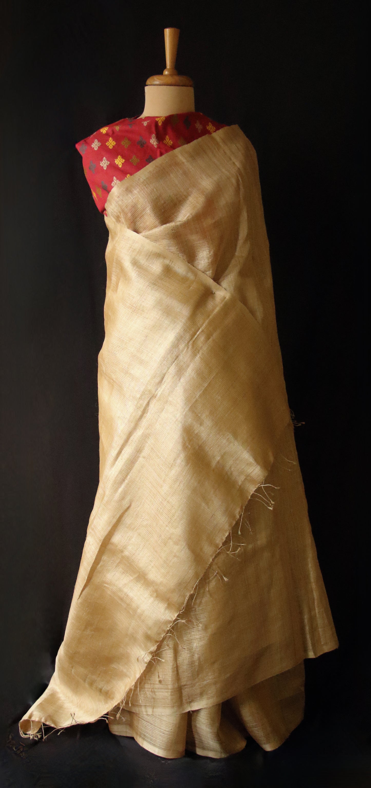 Luxurious Golden Plain Muga Silk Saree from Assam