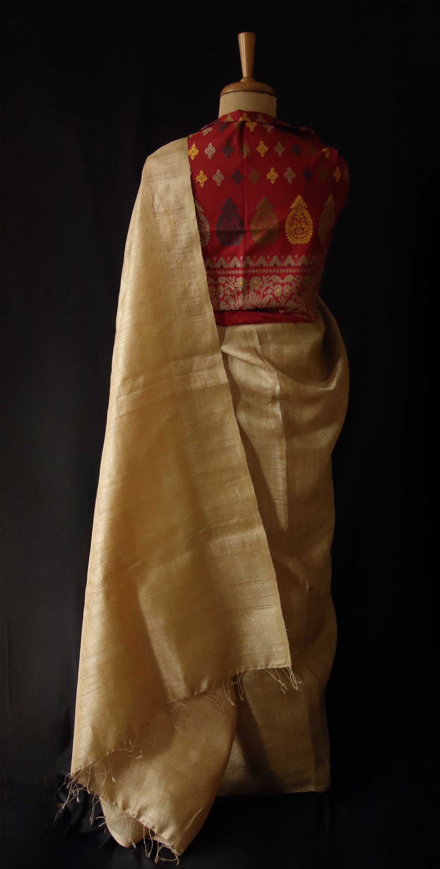 Luxurious Golden Plain Muga Silk Saree from Assam
