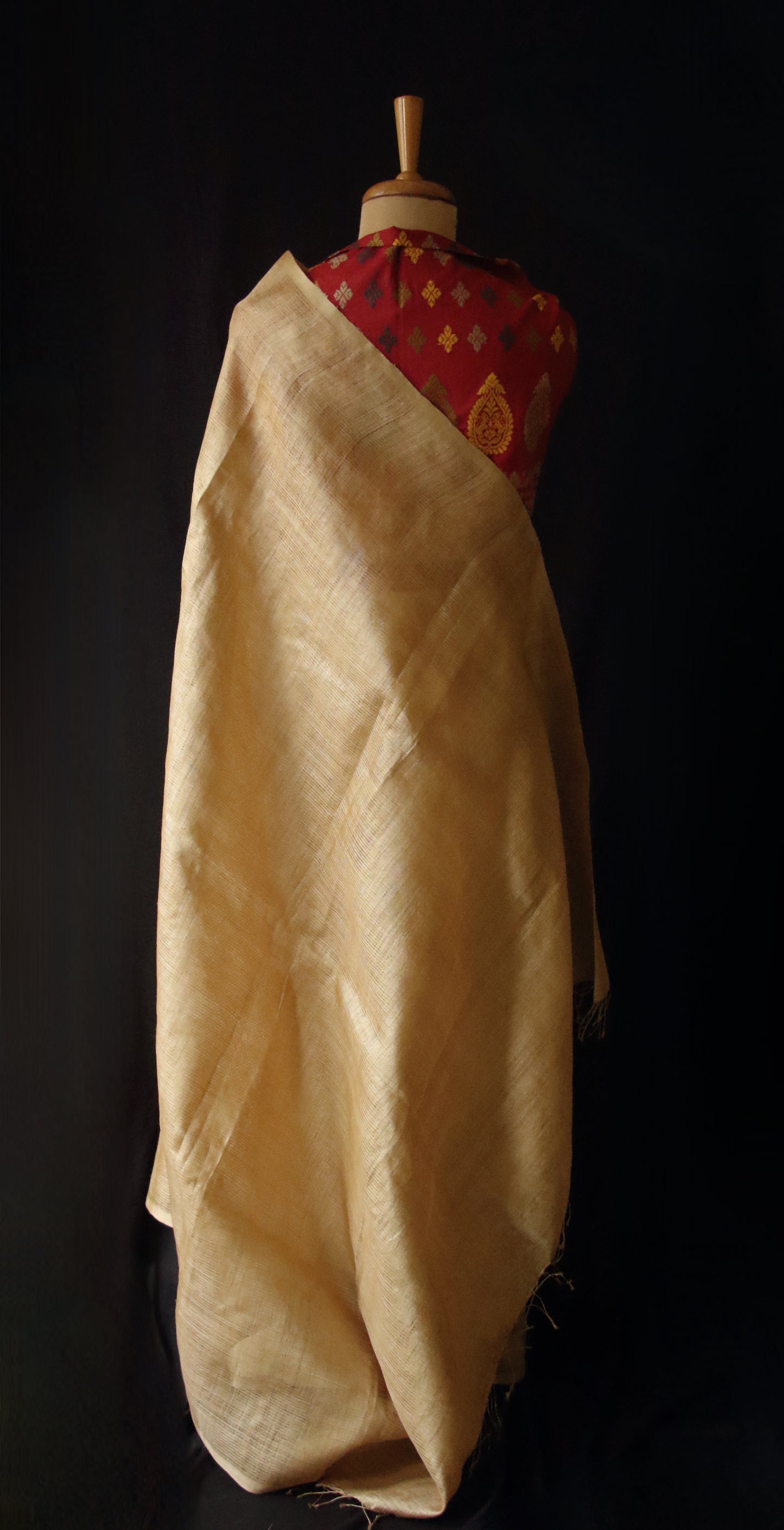 Luxurious Golden Plain Muga Silk Saree from Assam