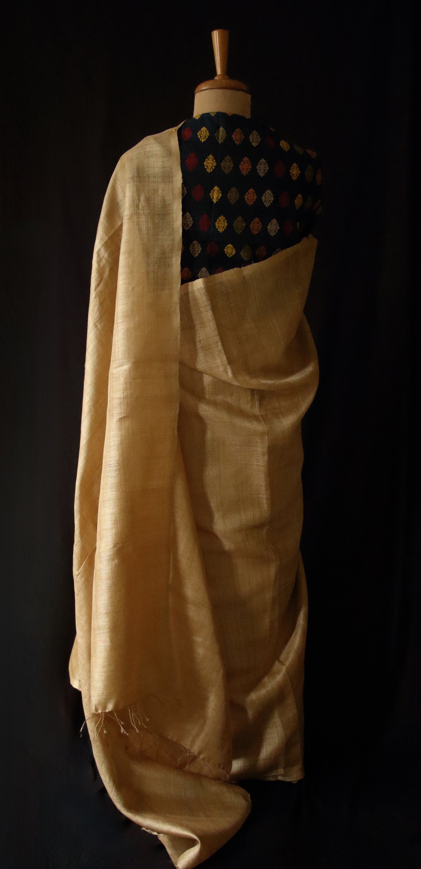 Luxurious Golden Plain Muga Silk Saree from Assam