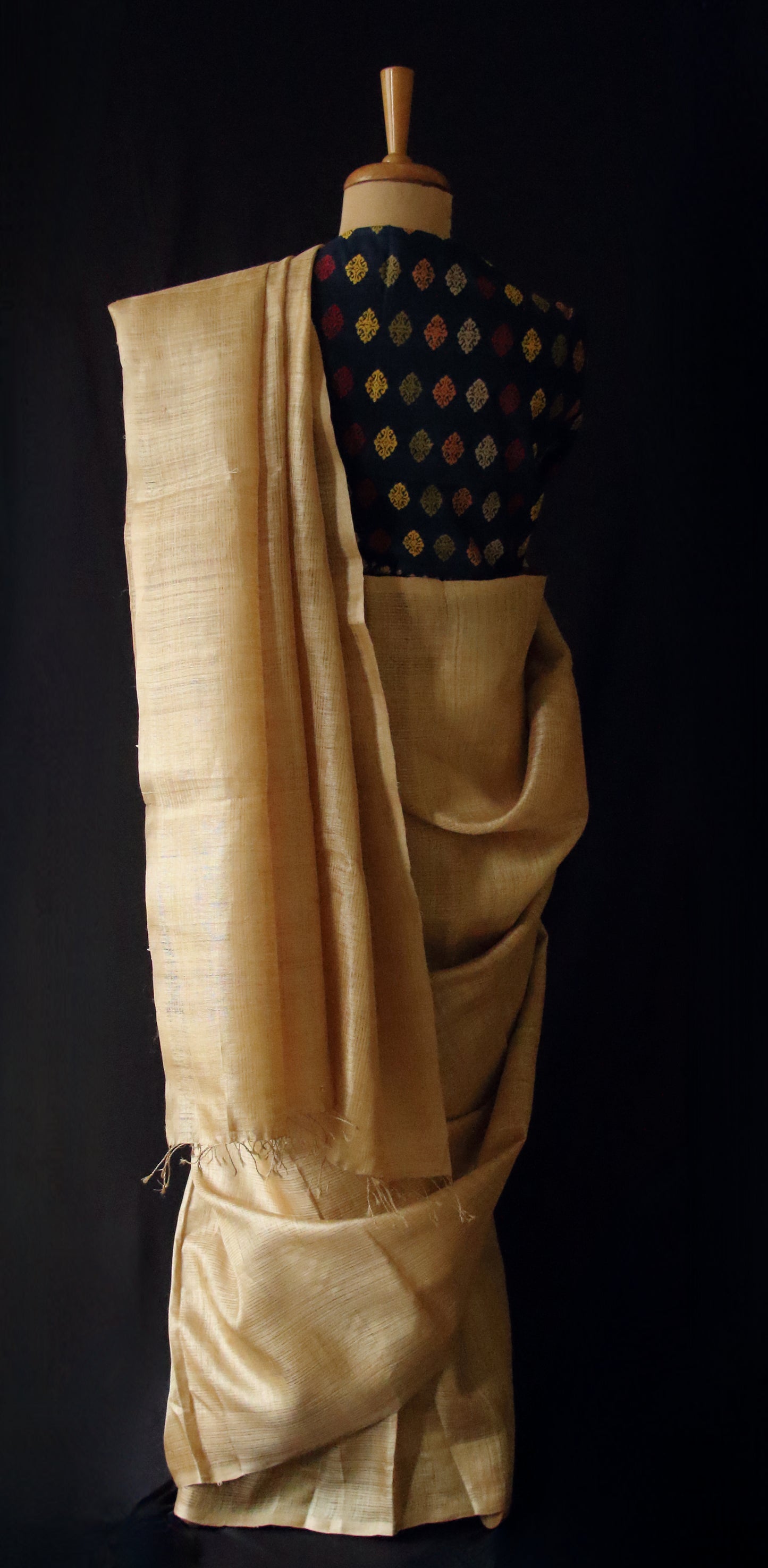 Luxurious Golden Plain Muga Silk Saree from Assam