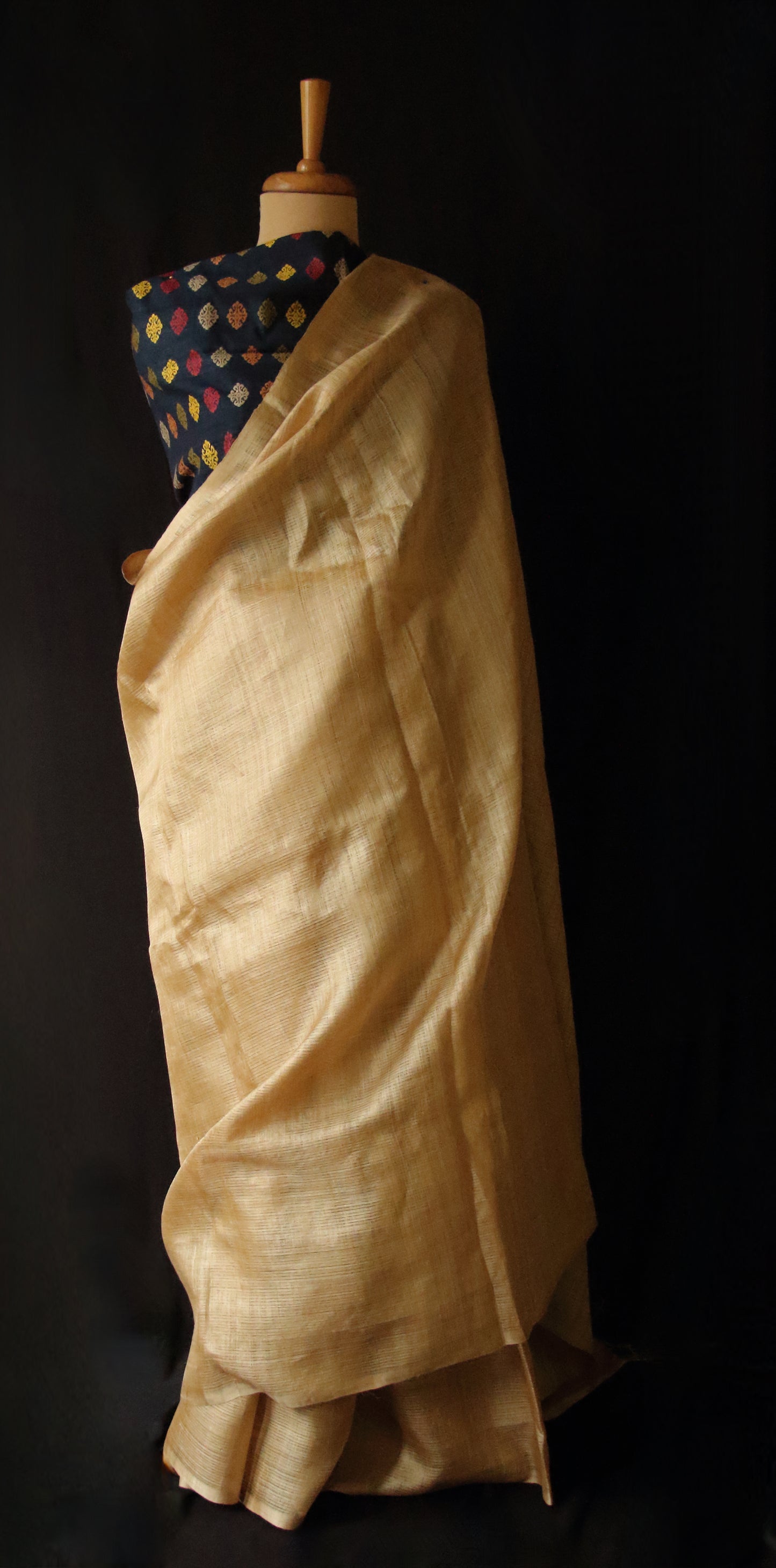 Luxurious Golden Plain Muga Silk Saree from Assam
