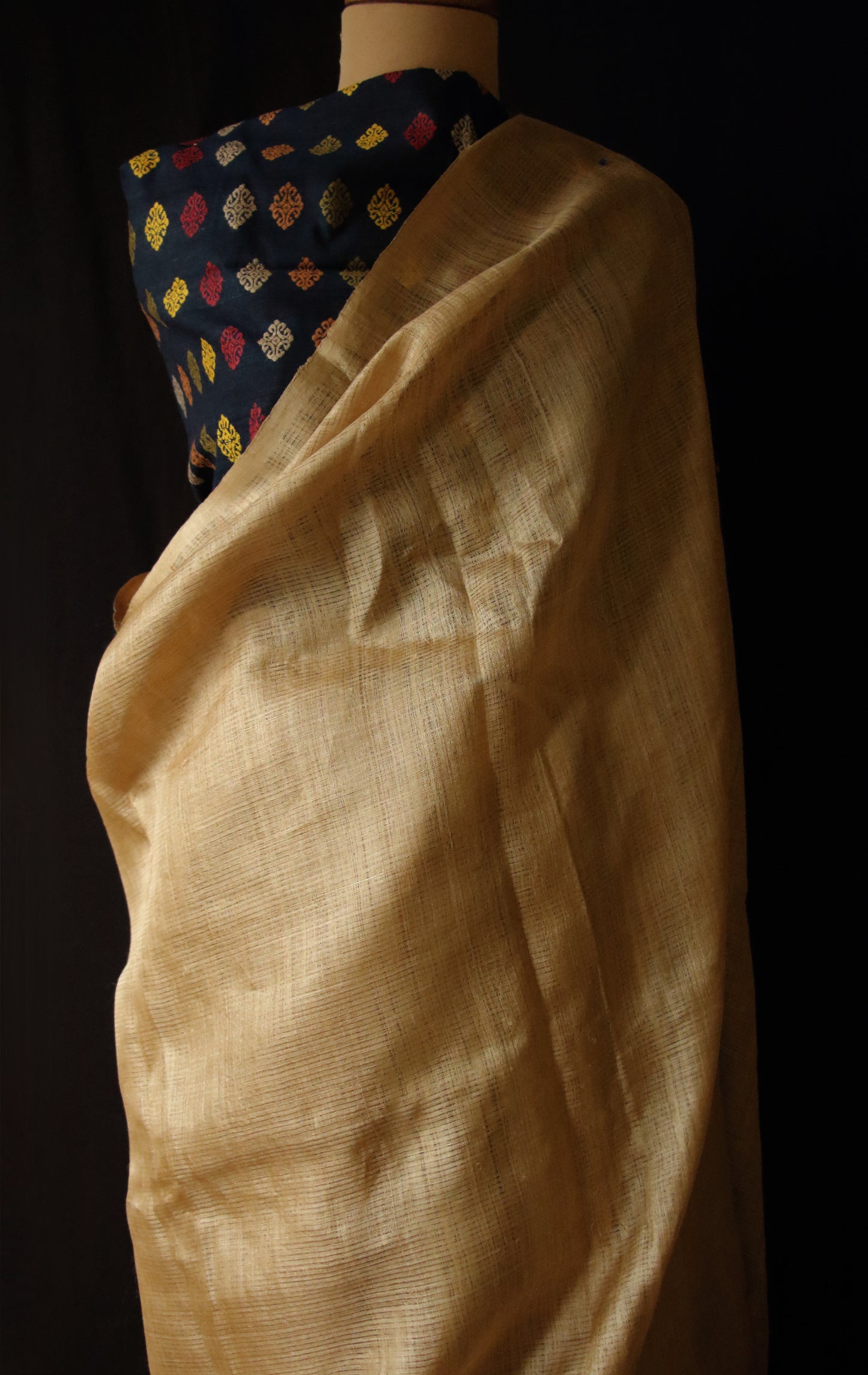 Luxurious Golden Plain Muga Silk Saree from Assam