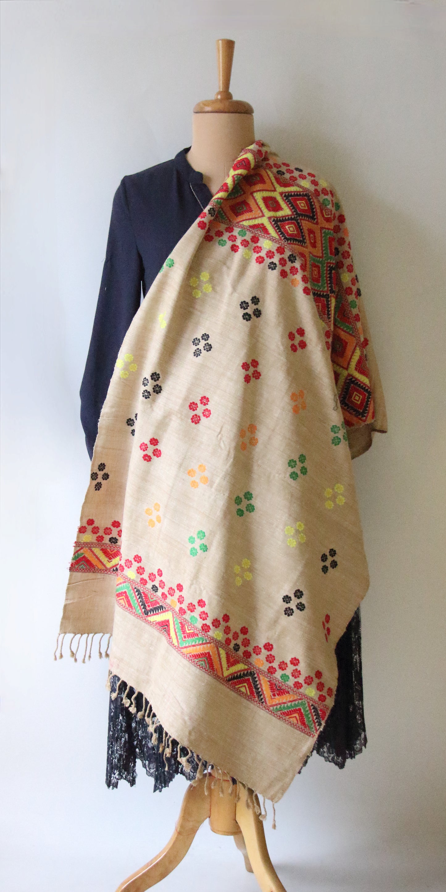 Tribal Design Handloom Silk Stole / Scarf  from Assam