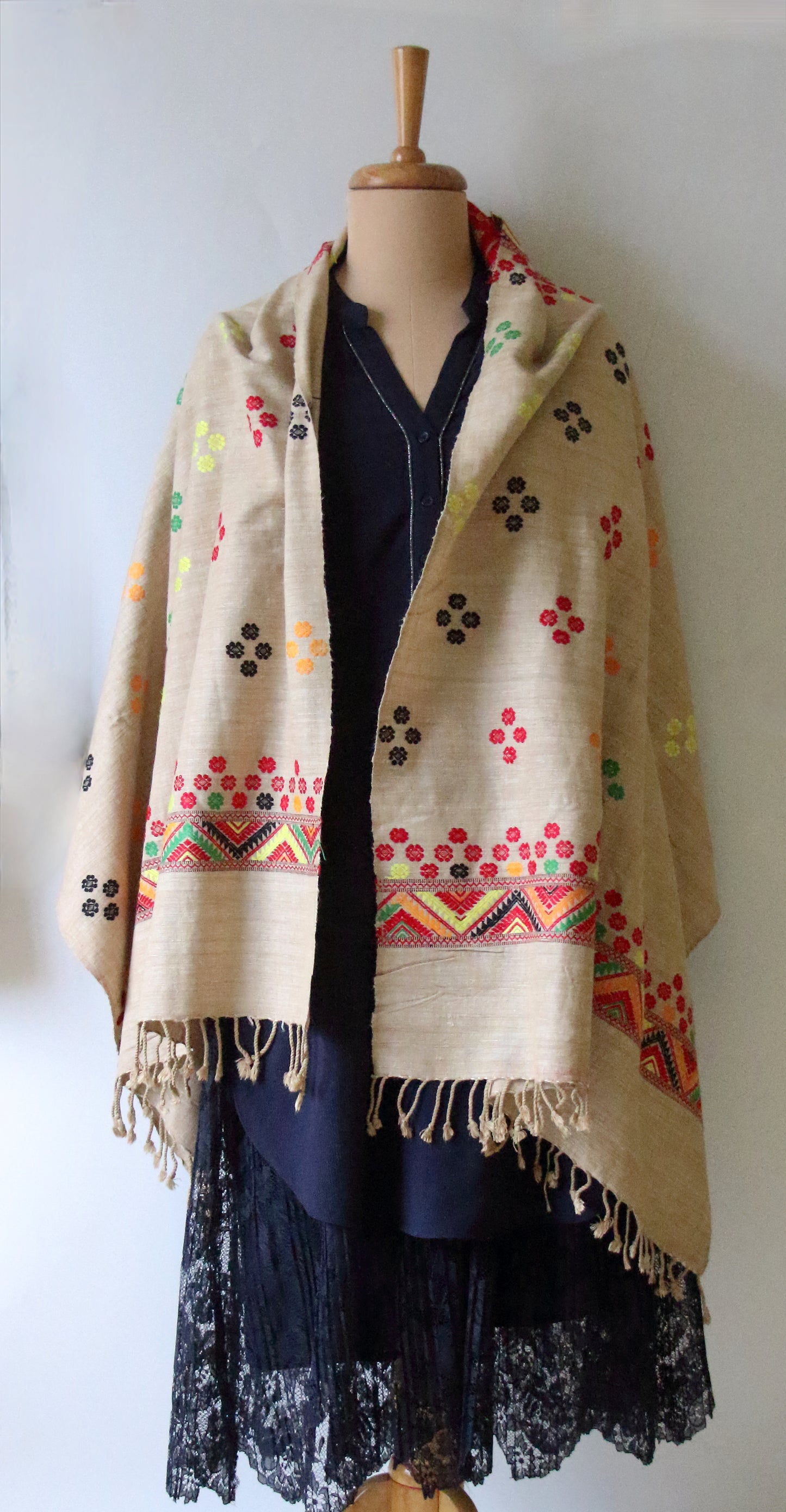 Tribal Design Handloom Silk Stole / Scarf  from Assam