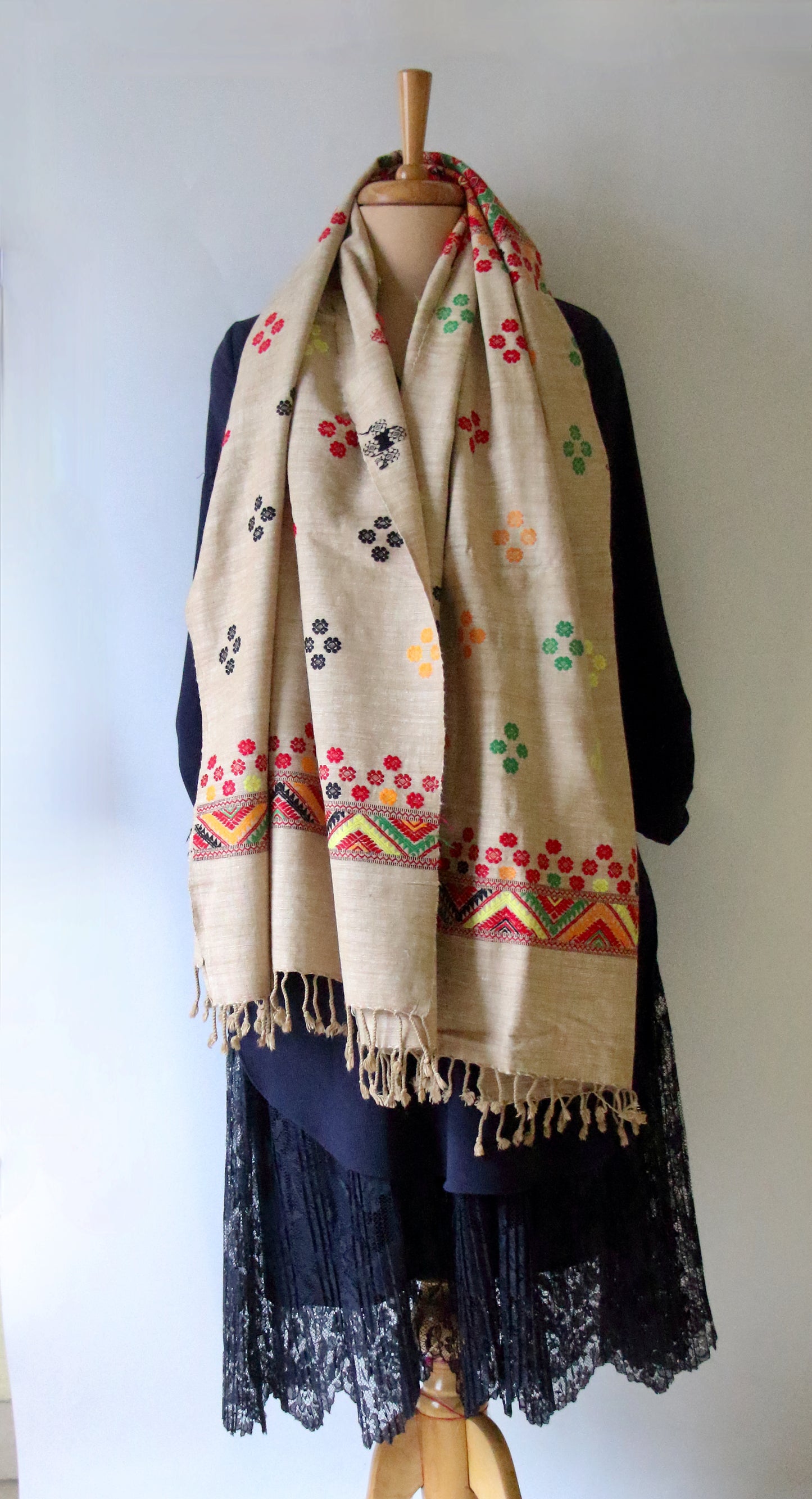 Tribal Design Handloom Silk Stole / Scarf  from Assam