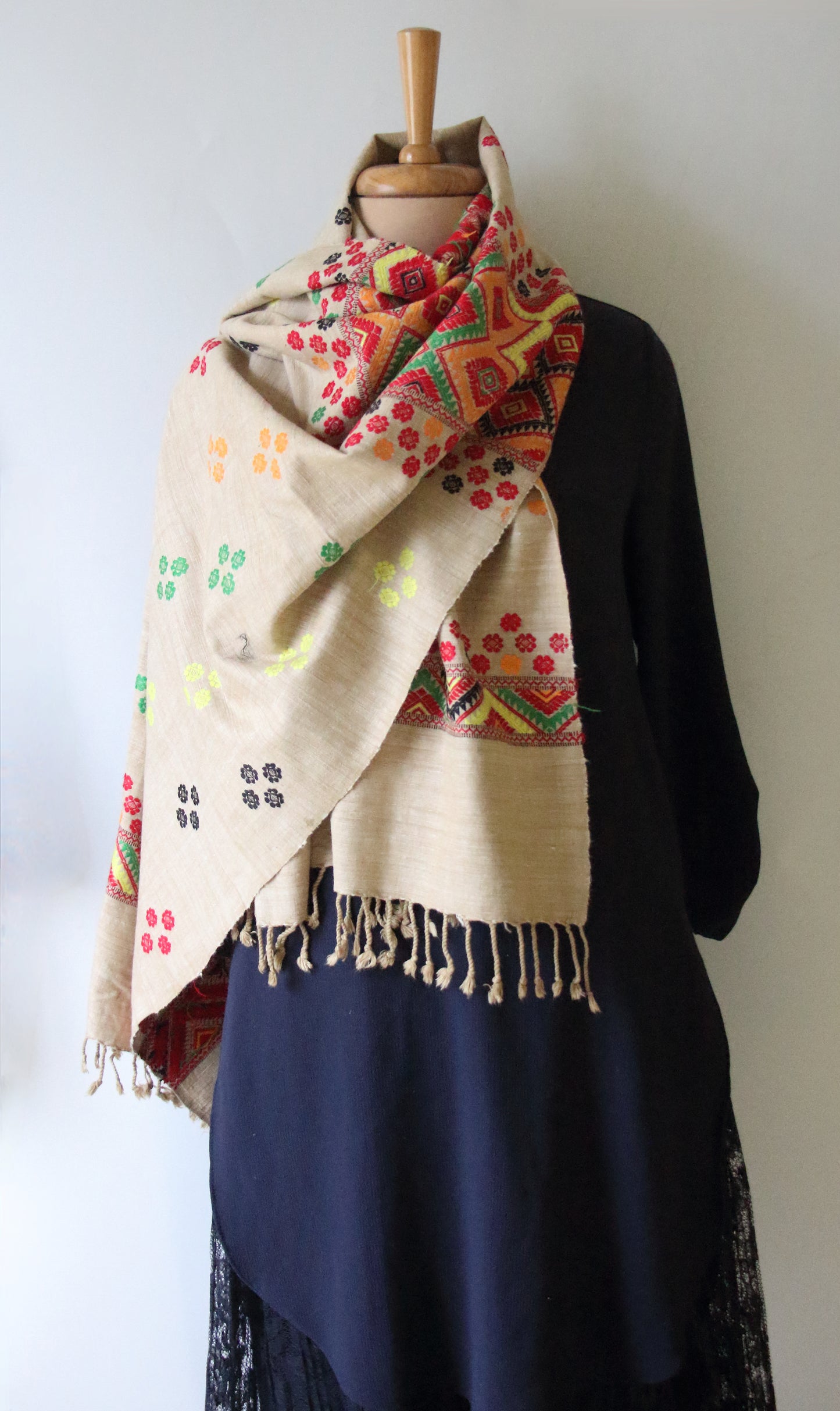 Tribal Design Handloom Silk Stole / Scarf  from Assam
