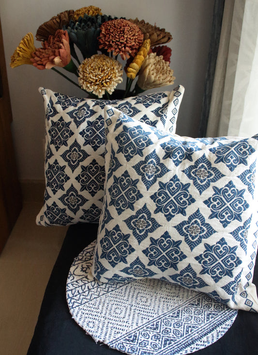 Cotton Cushion Covers in Natural dyed Indigo.