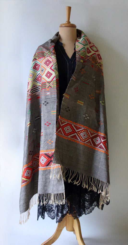 Tribal Design Handloom Silk Shawl from Assam