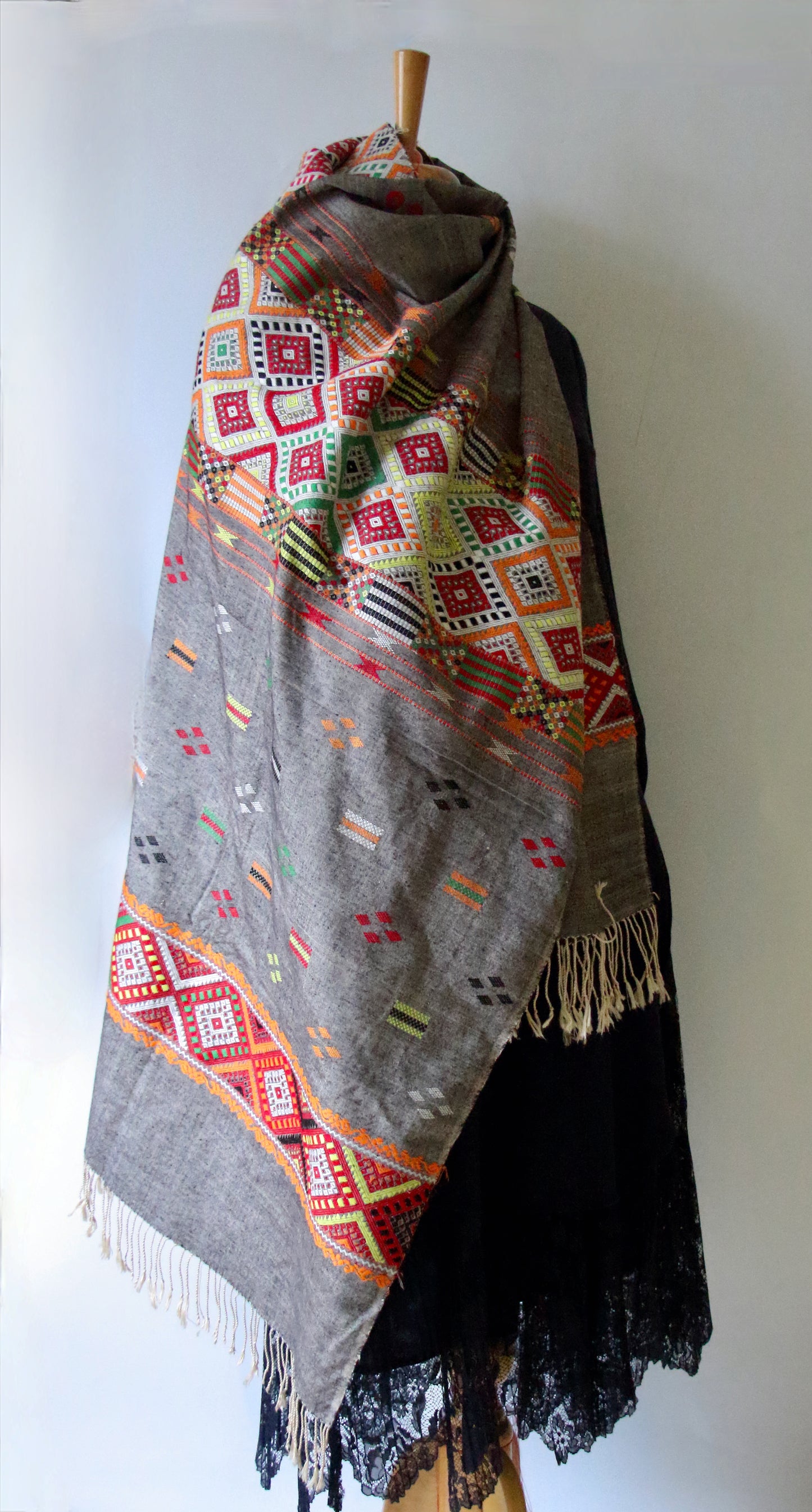 Tribal Design Handloom Silk Shawl from Assam