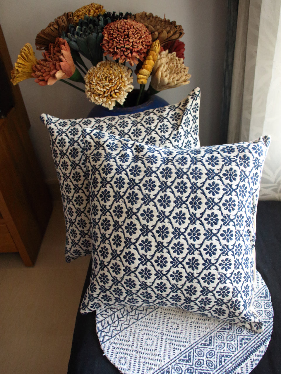 Cotton Cushion Covers in Natural dyed Indigo.