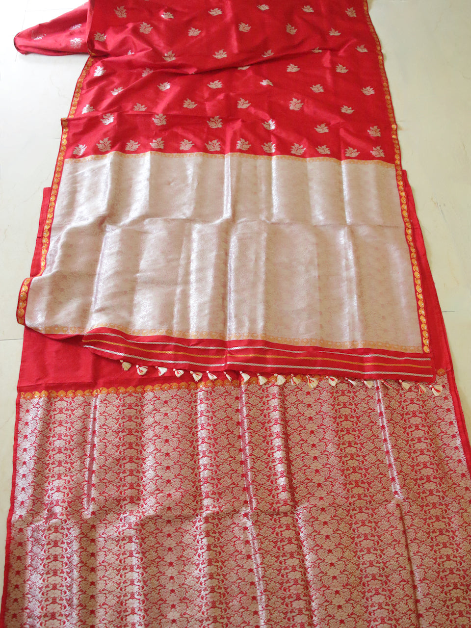 Red Traditional Mekhela Chador Set from Assam , India