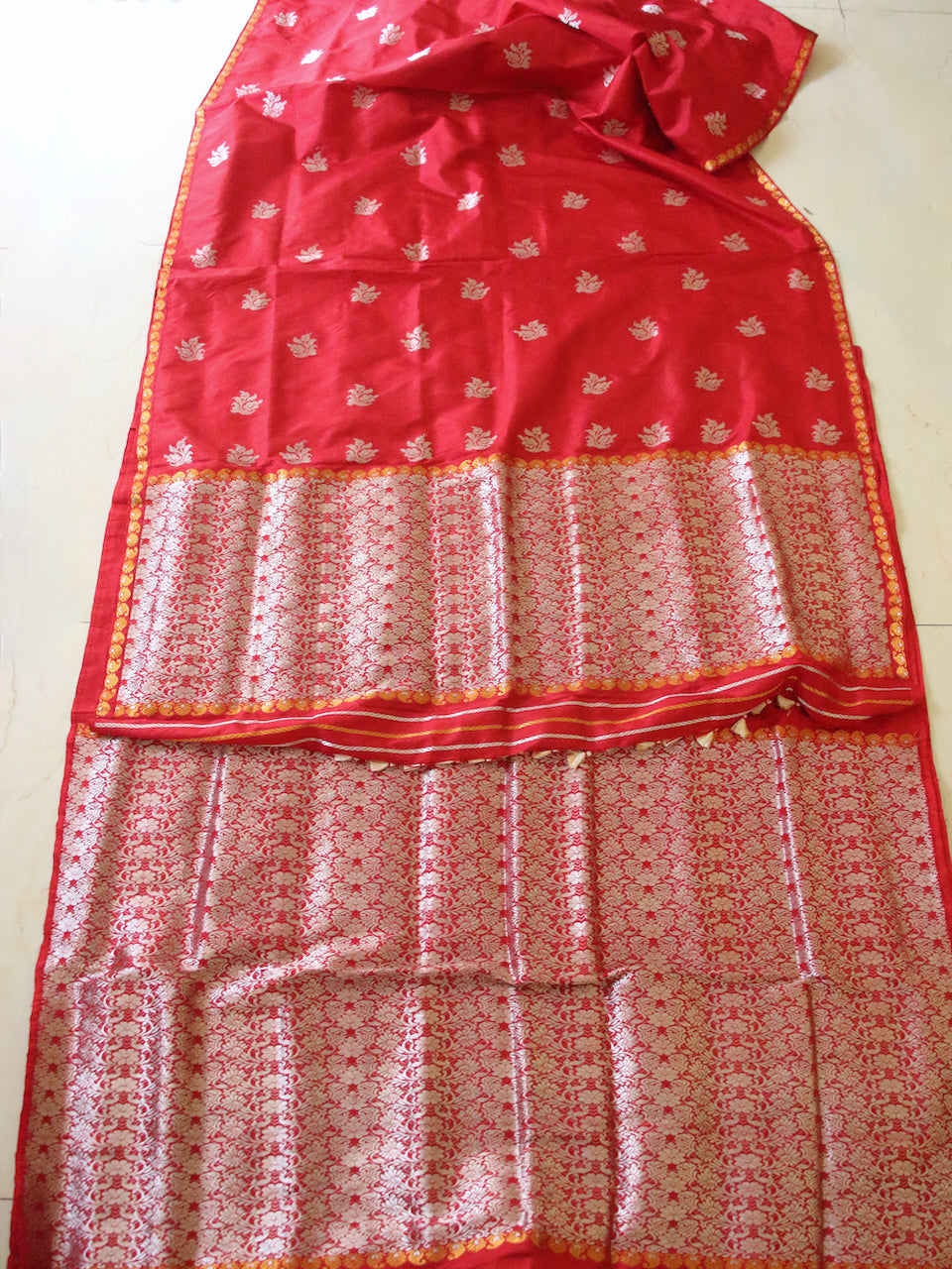 Red Traditional Mekhela Chador Set from Assam , India