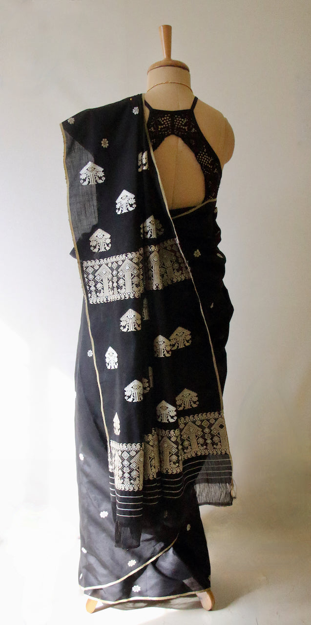 Black Handloom Silk Saree from Assam