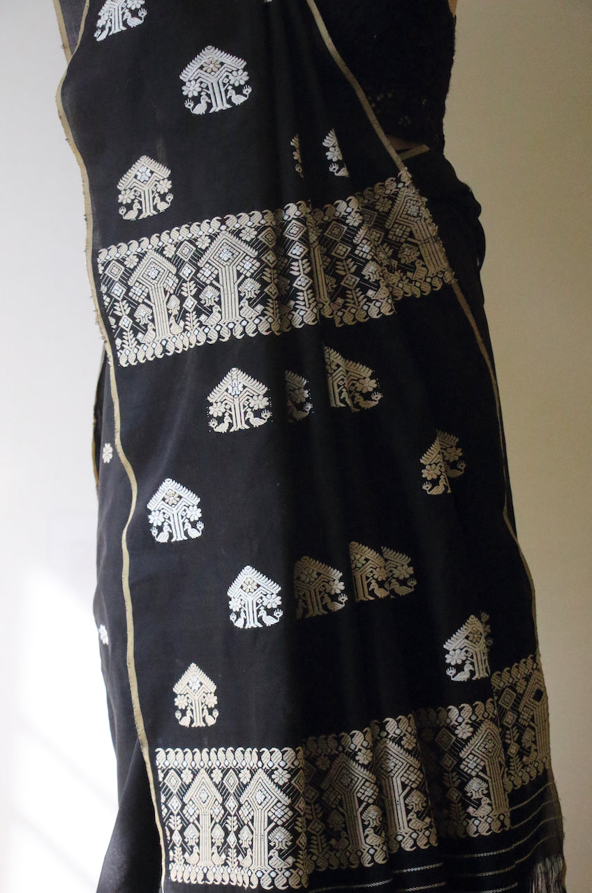 Black Handloom Silk Saree from Assam