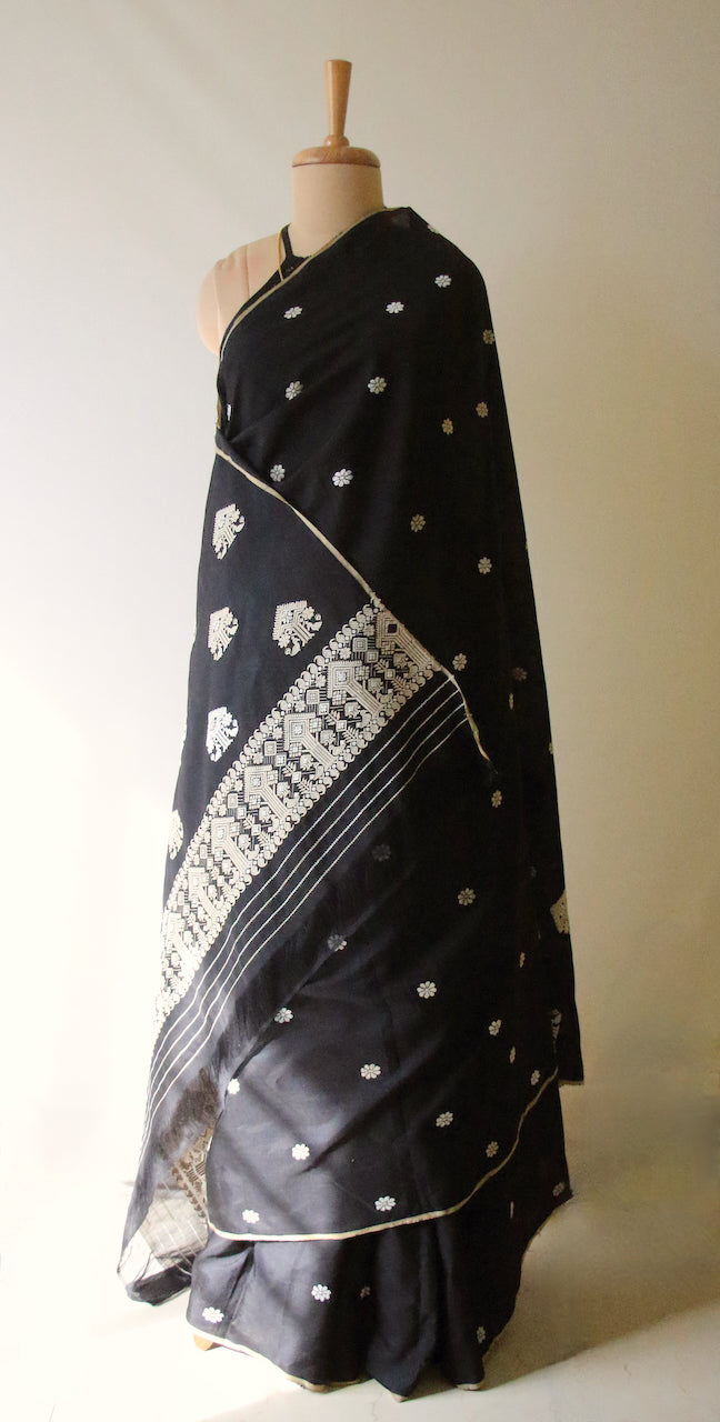 Black Handloom Silk Saree from Assam