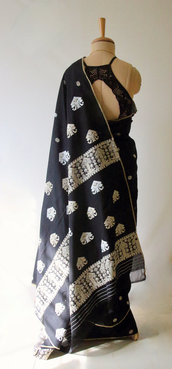 Black Handloom Silk Saree from Assam