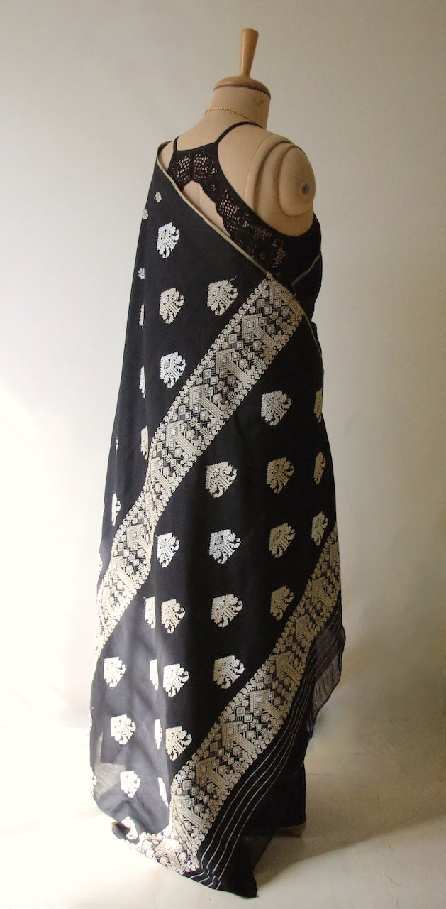 Black Handloom Silk Saree from Assam