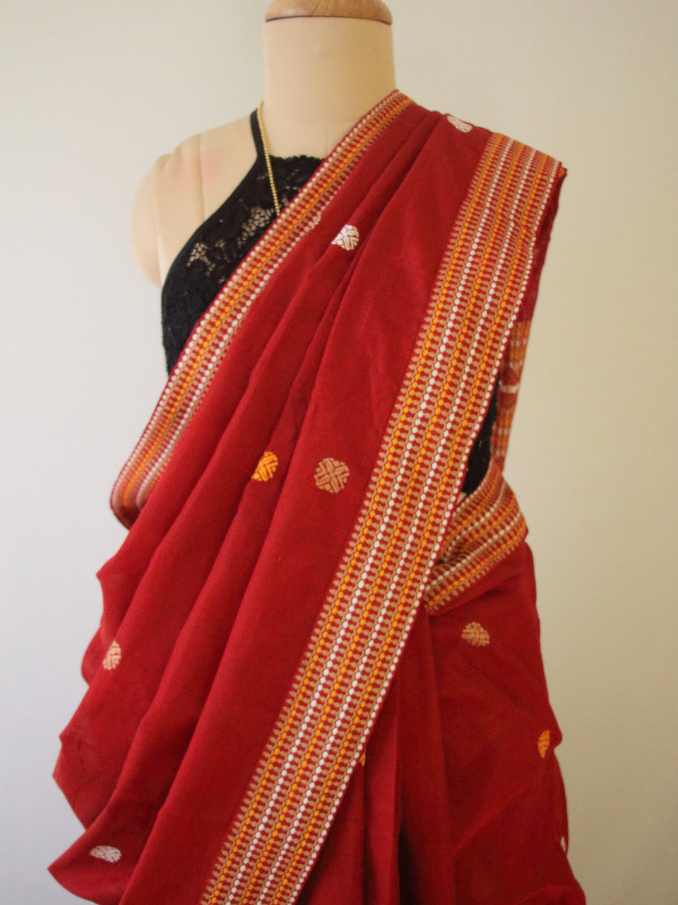 Tomato Red Handloom Cotton Saree from Assam