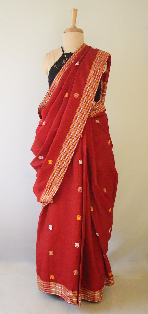 Tomato Red Handloom Cotton Saree from Assam